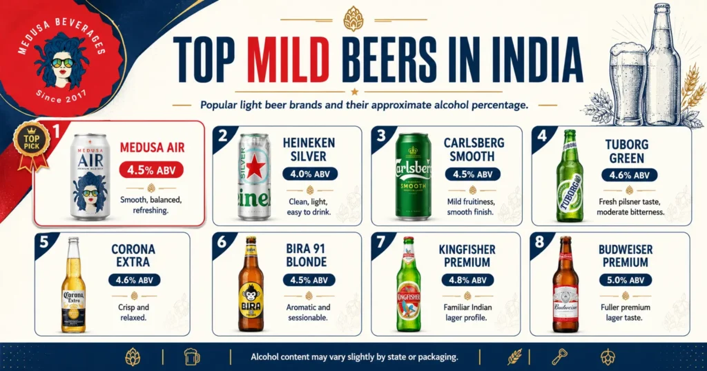 Best Mild Beers in India at a Glance